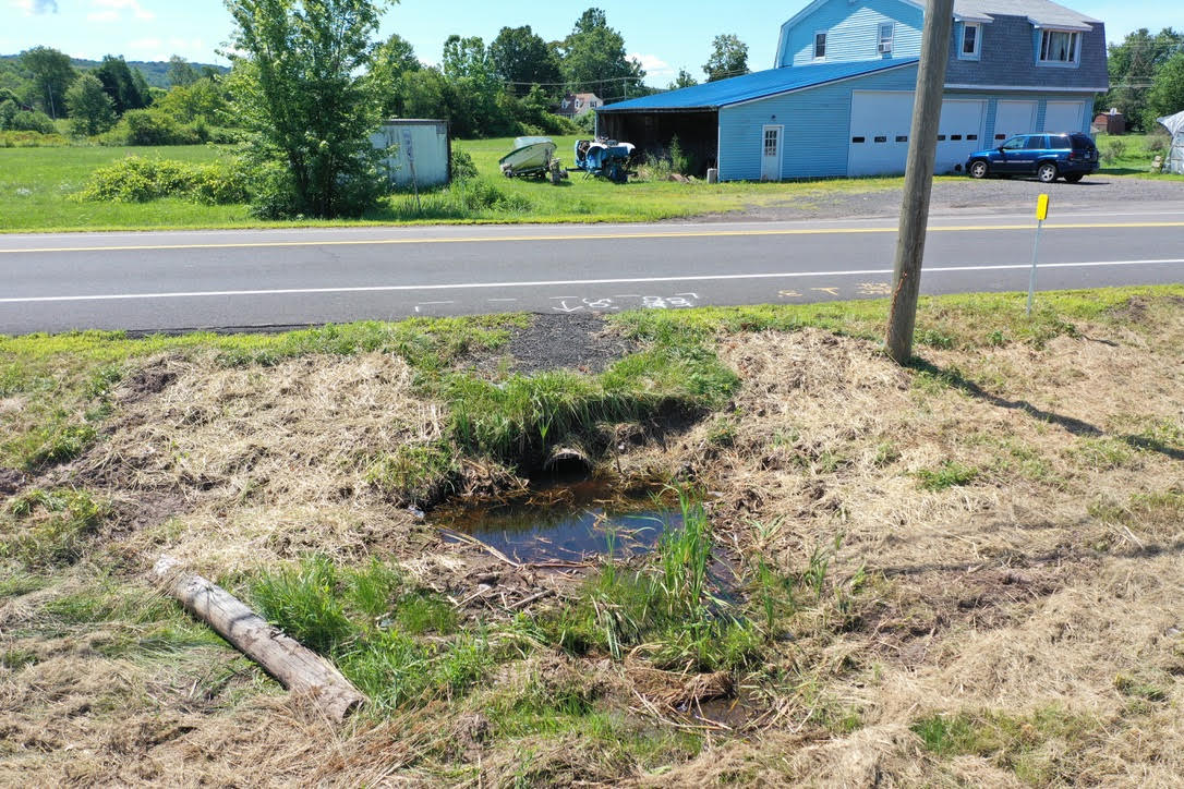 State stormwater culvert outlet on Lovie's Farm property, Middletown CT